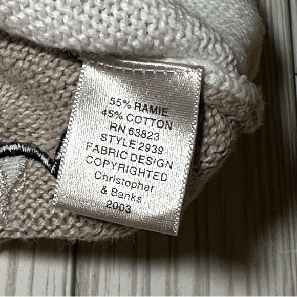 Christopher & Banks Cat Sweater Cardigan Beige White Checkered Short Sleeve - Picture 9 of 11